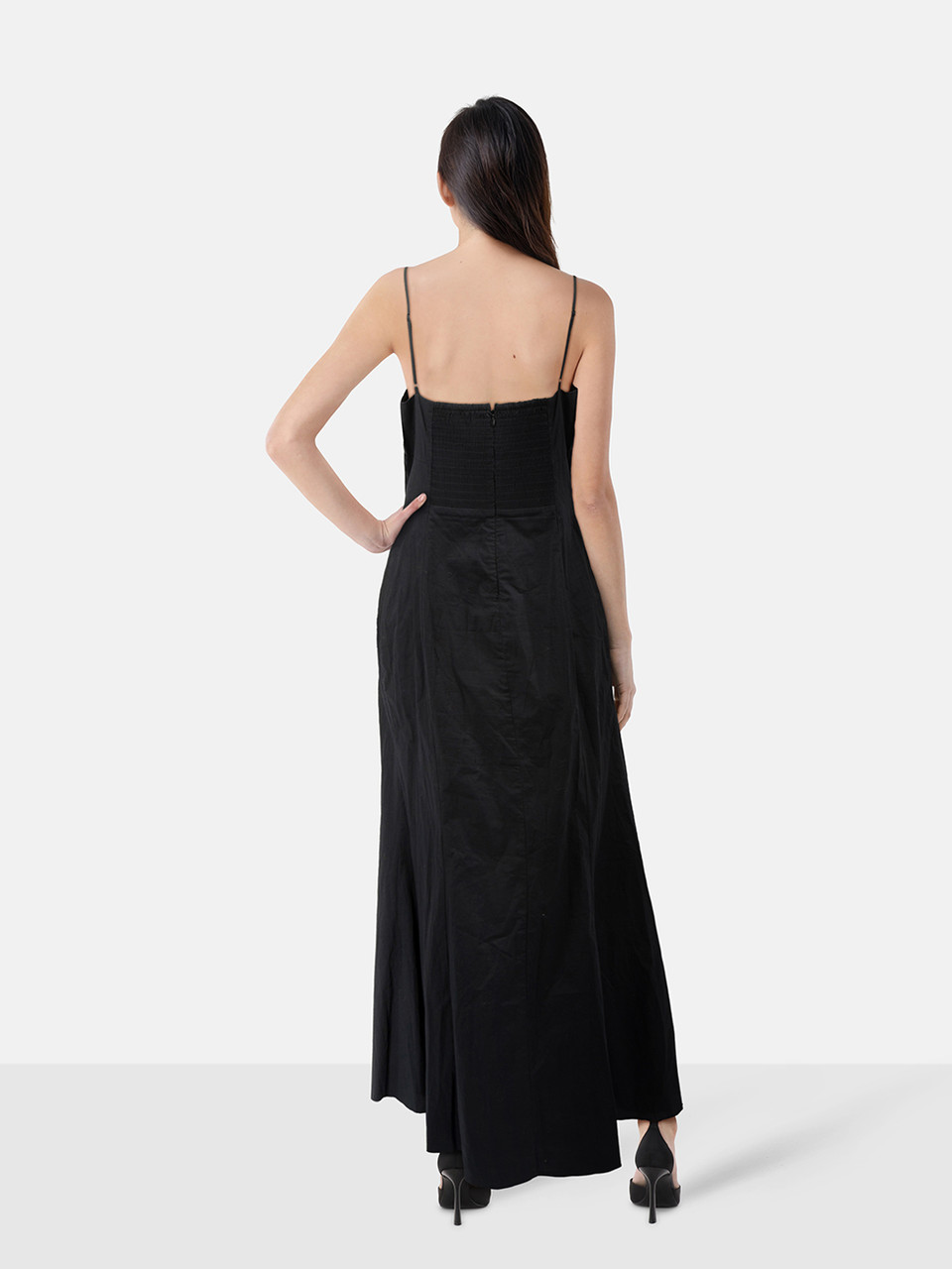 STAUD Black Maxi Ruched Back Panel Dress STAUD Black Maxi Ruched Back Panel Dress