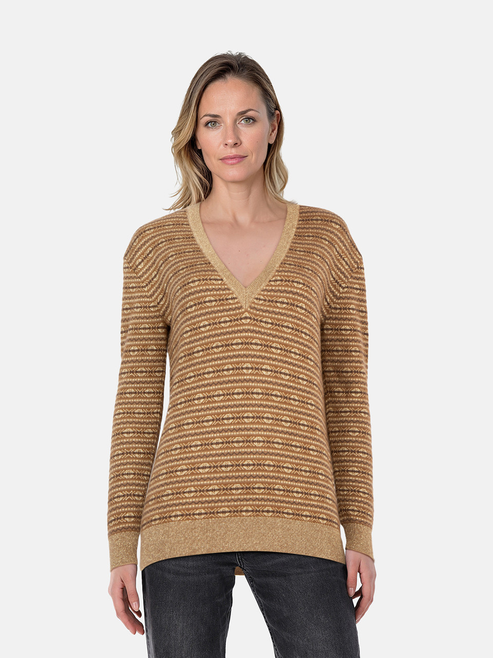 Ralph Lauren Brown Metallic Knit V Neck Jumper