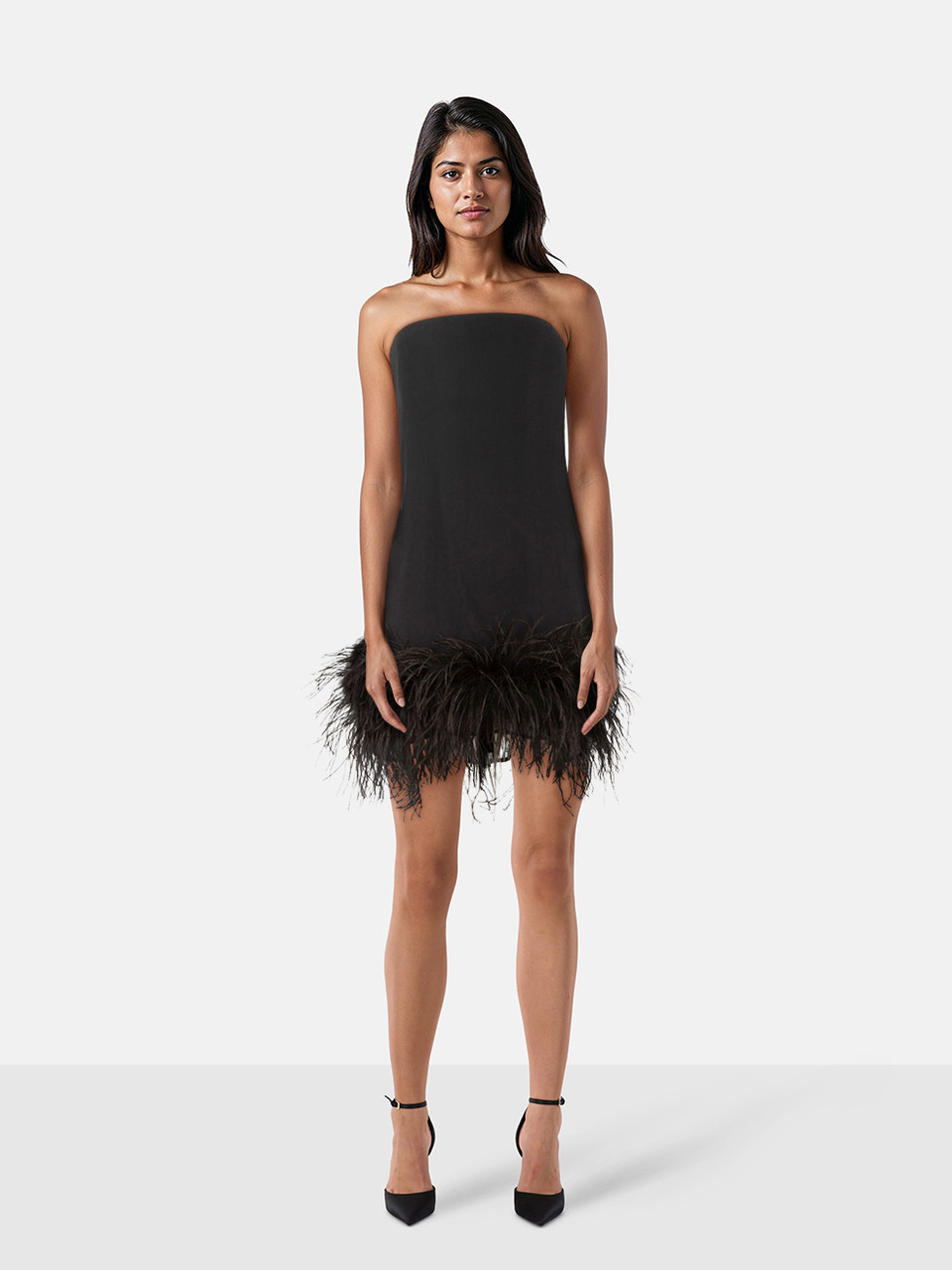 Saint Laurent Black Ostrich Feather Trim Dress
