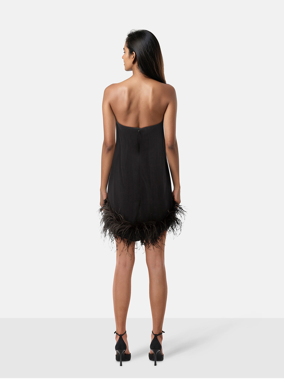 Saint Laurent Black Ostrich Feather Trim Dress