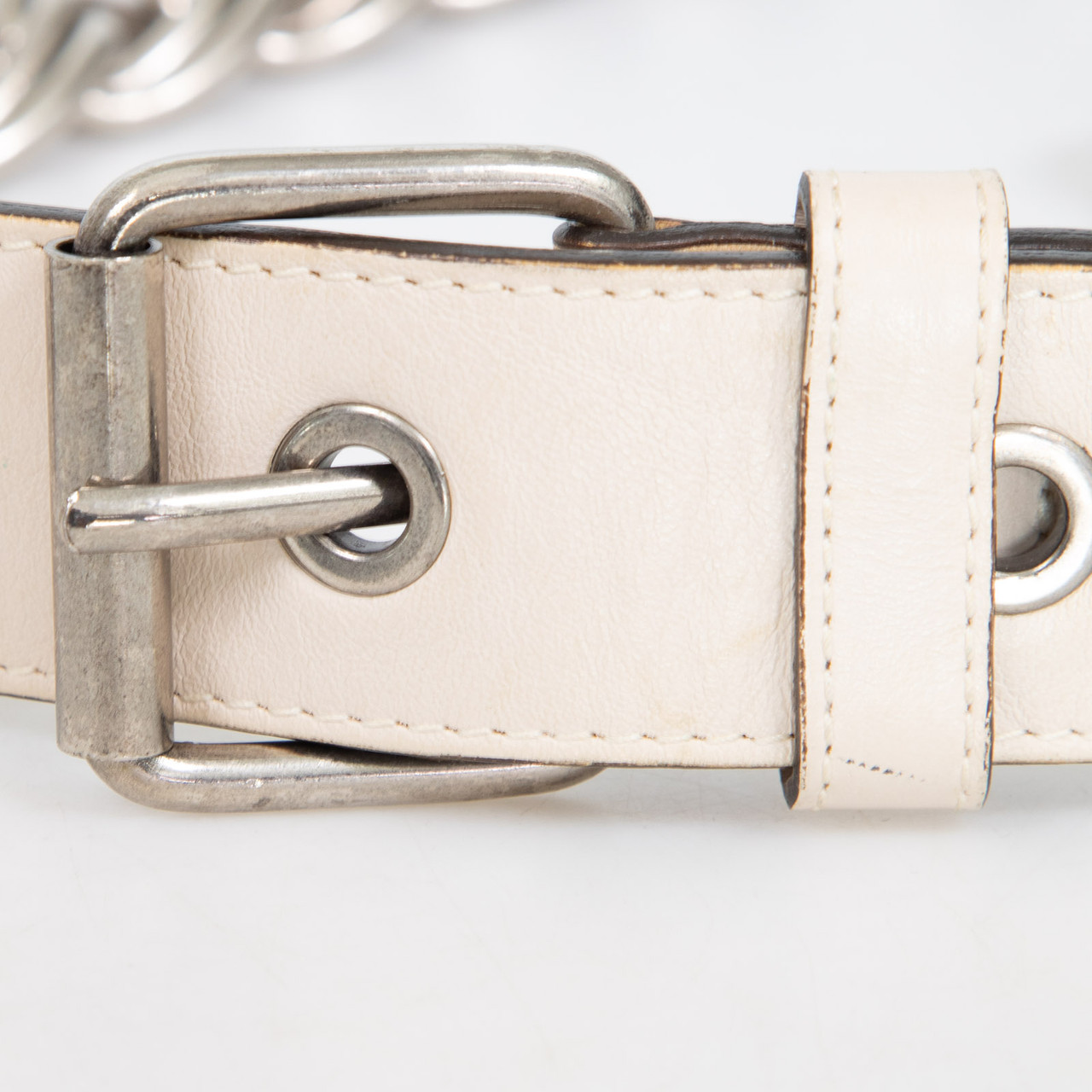 Chloé Cream Leather Silver Chain Belt Chloé Cream Leather Silver Chain Belt