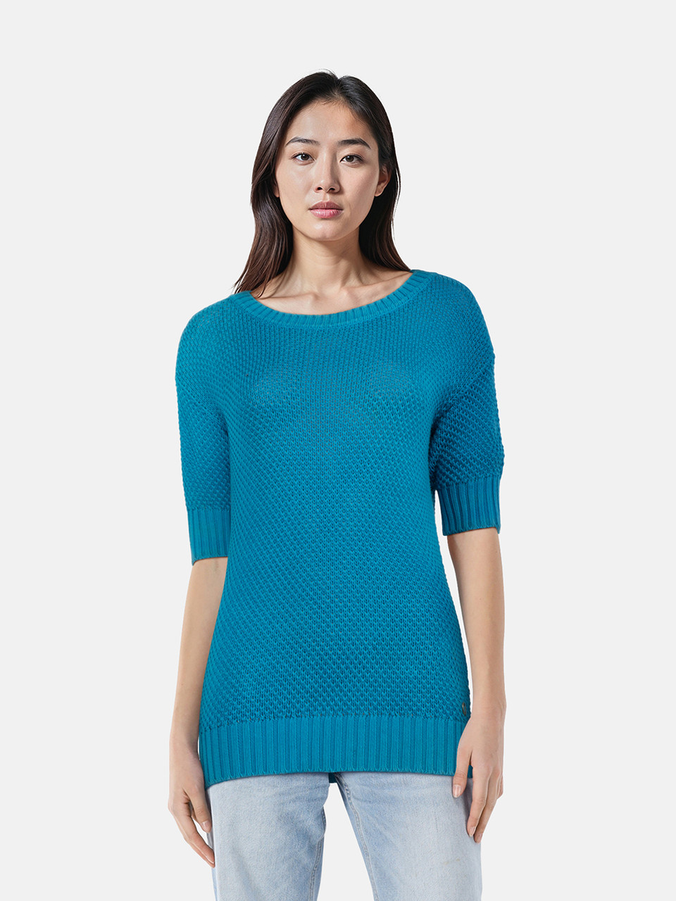 Loro Piana Blue Silk Open Knit Short Sleeve Top Loro Piana Blue Silk Open Knit Short Sleeve Top