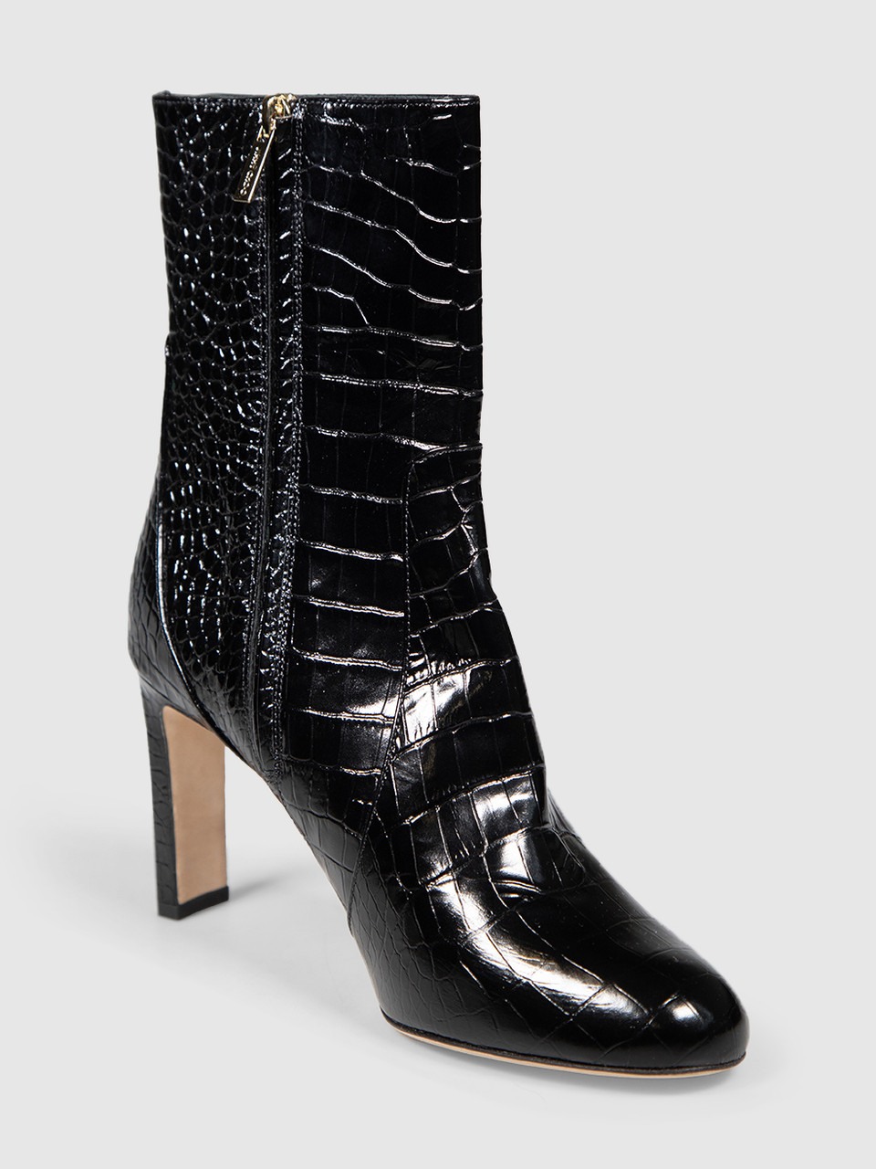 Jimmy Choo Black Leather Embossed Ankle Boots