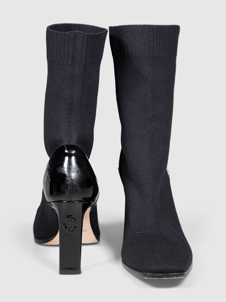 Jimmy Choo Black Sock Heeled Square Toe Boots