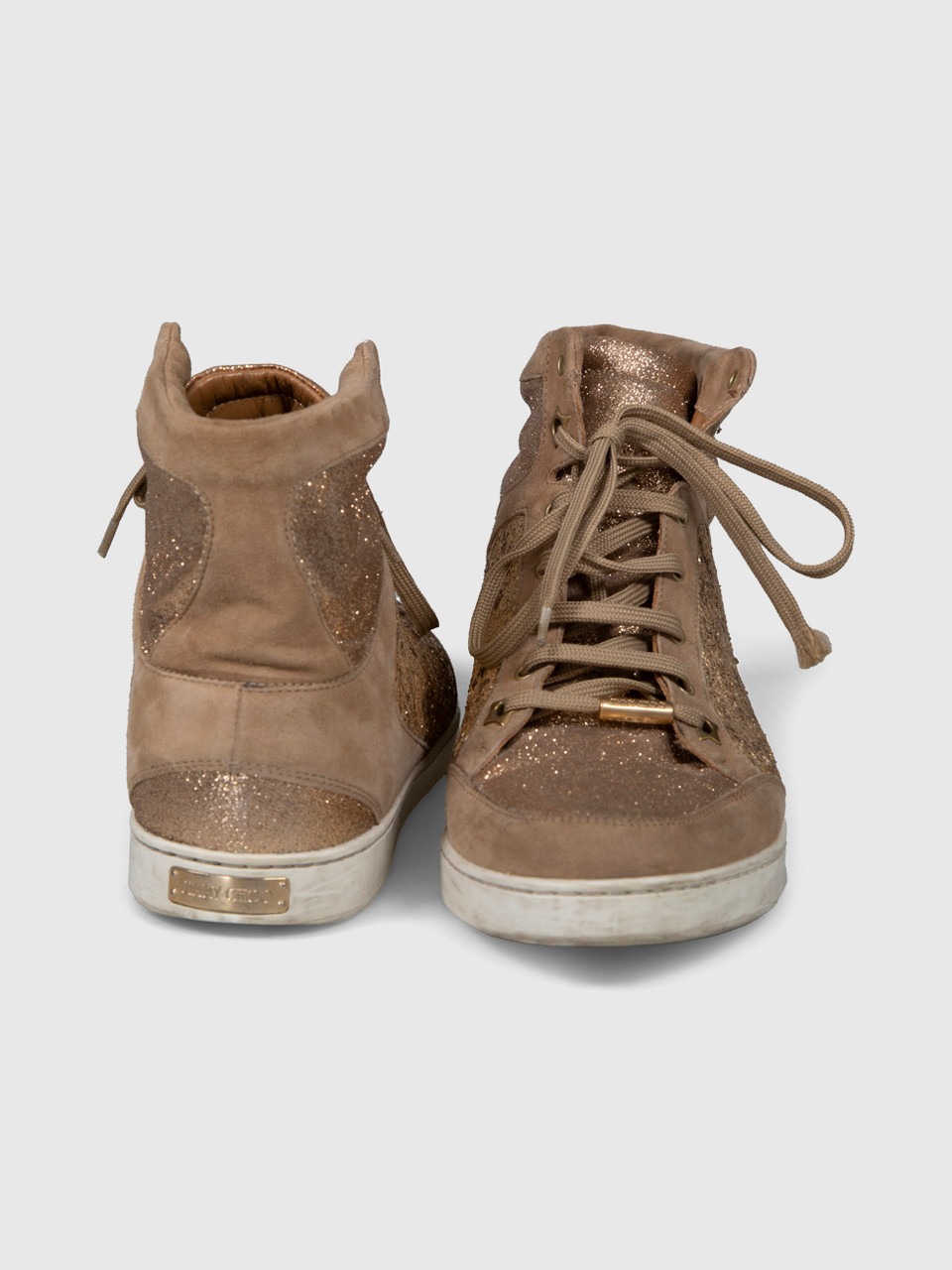Jimmy Choo Gold Glitter High Top Sneakers