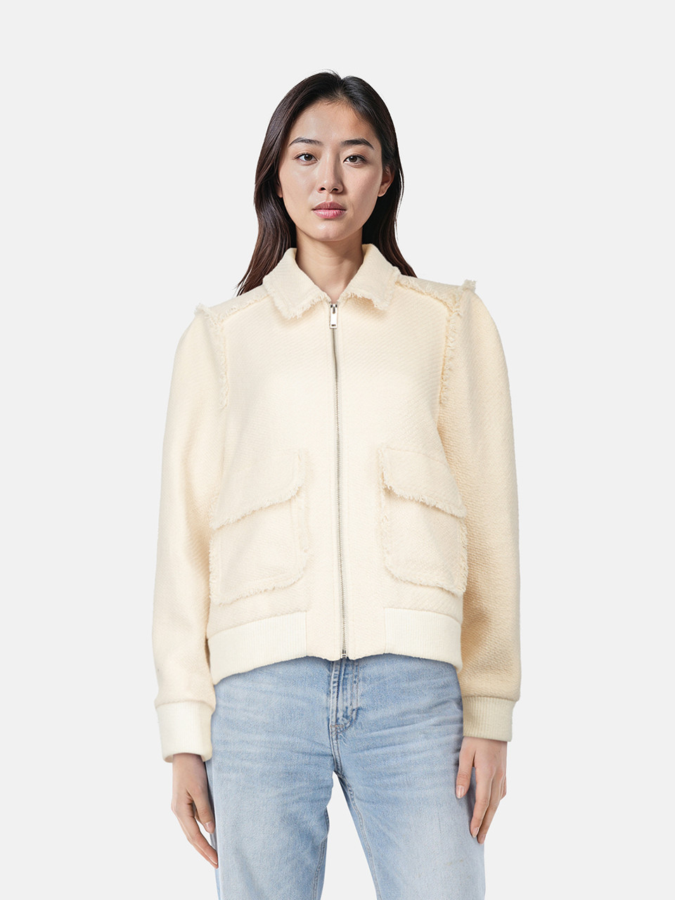 ME+EM White Tweed Zipper Jacket