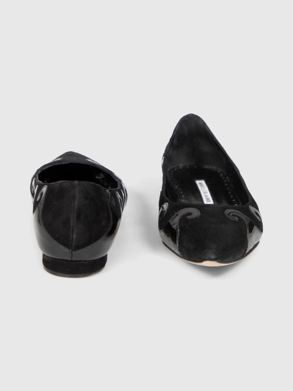 Manolo Blahnik Black Suede & Patent Ballet Flats