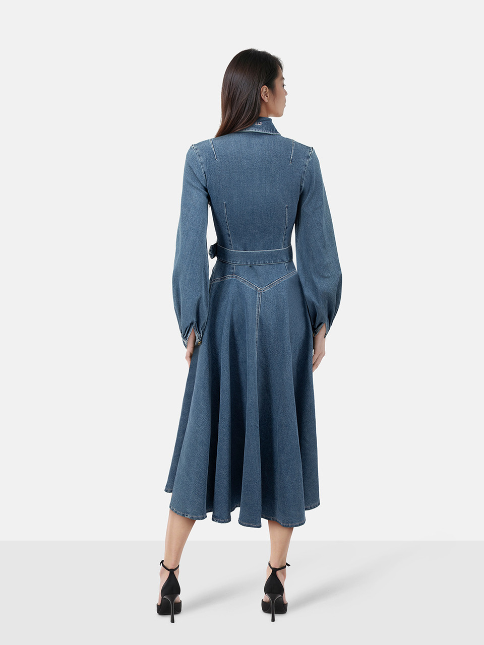 Emilia Wickstead Blue Denim Long Sleeve Midi Dress