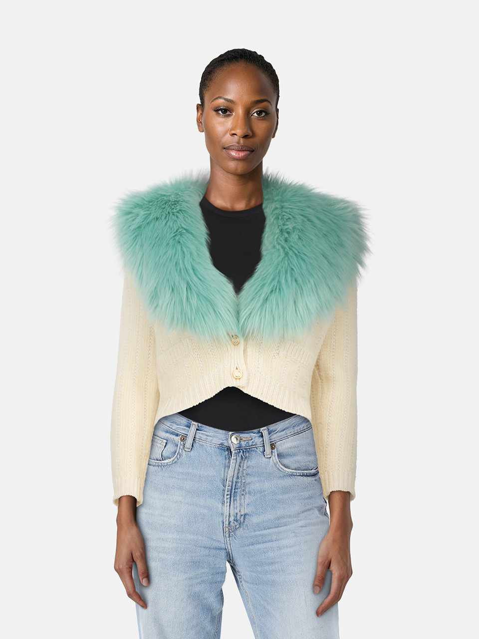 Gucci Faux Fur Knit Wool Cardigan