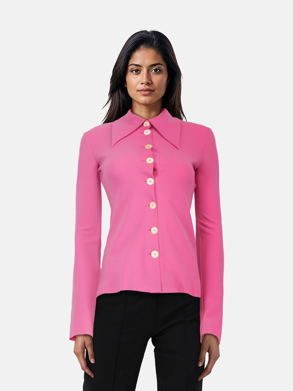 A.W.A.K.E. MODE Pink Button Down Fitted Shirt