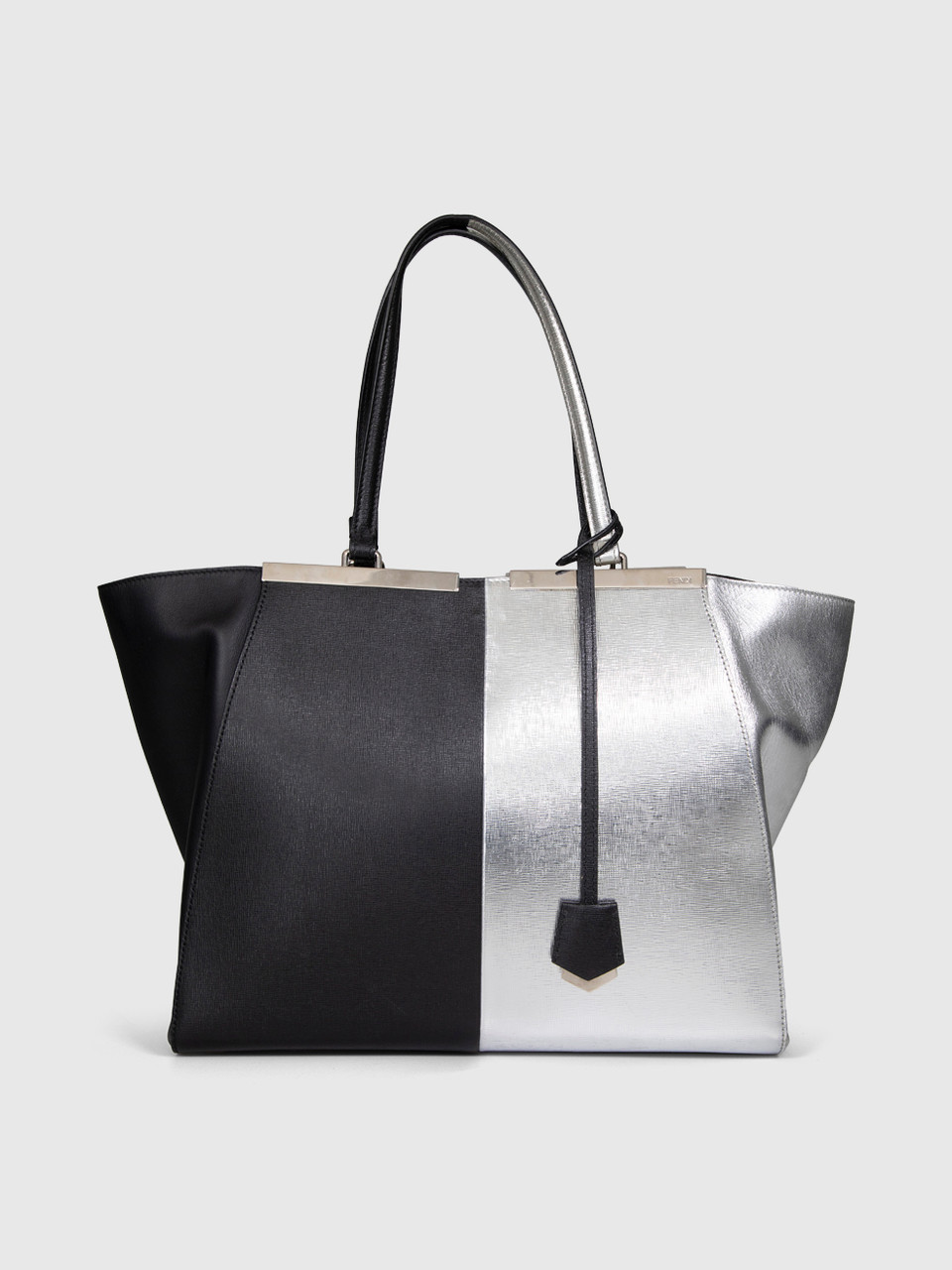 Tote ② Fendi Black & Silver Leather Medium 2Jours Tote | CSD