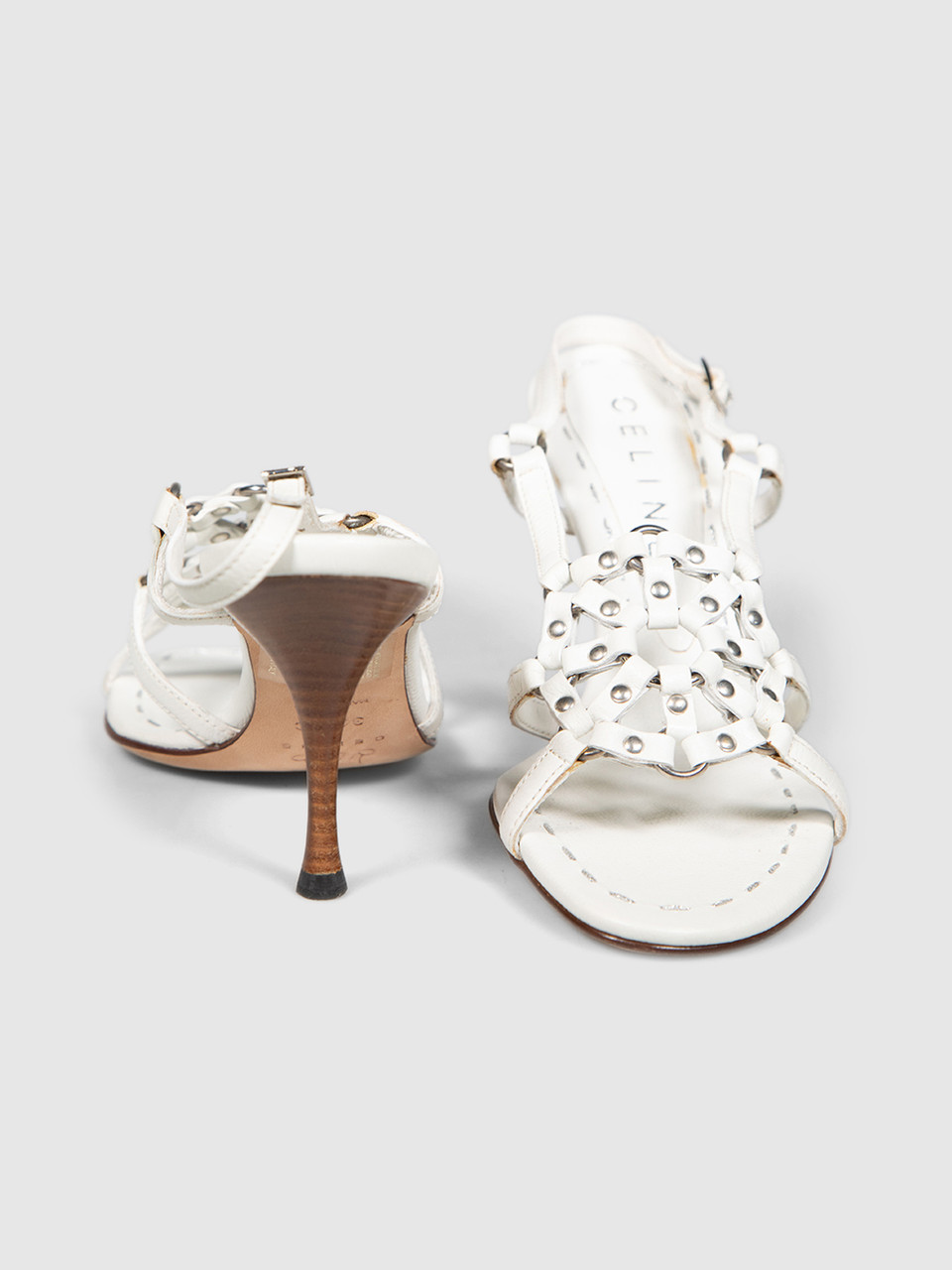Céline White Leather Heeled Slingback Sandals