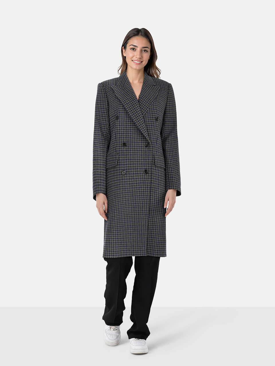 The Kooples Grey Wool Gingham Double Breasted Coat