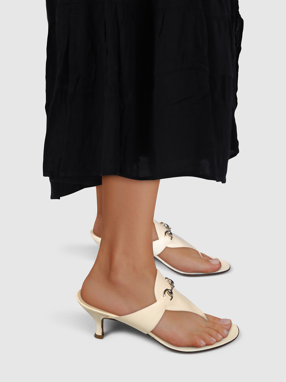 Gucci Ecru Patent Horsebit Thong Sandals