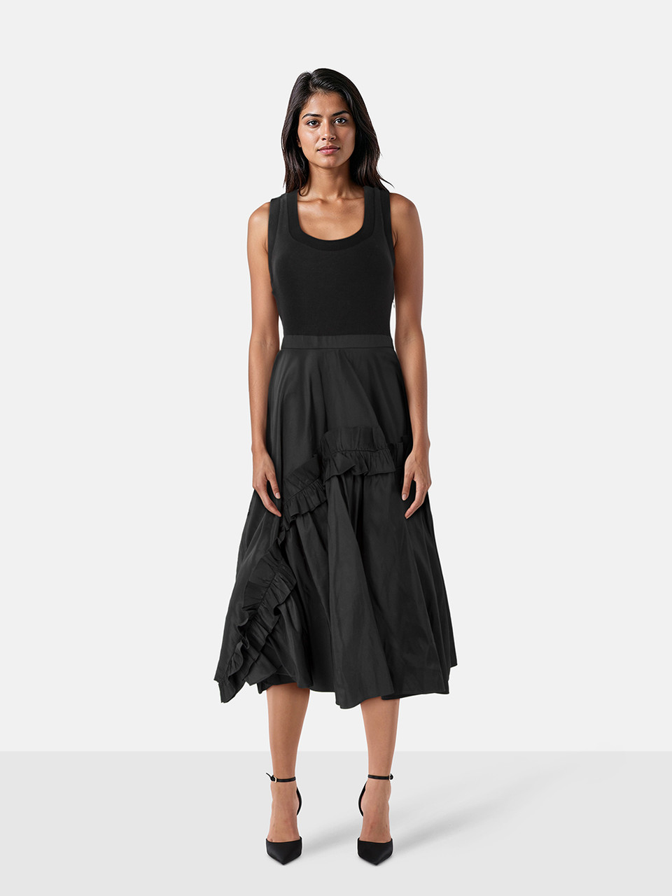 Alexander McQueen Black Sleeveless Ruffle Maxi Dress