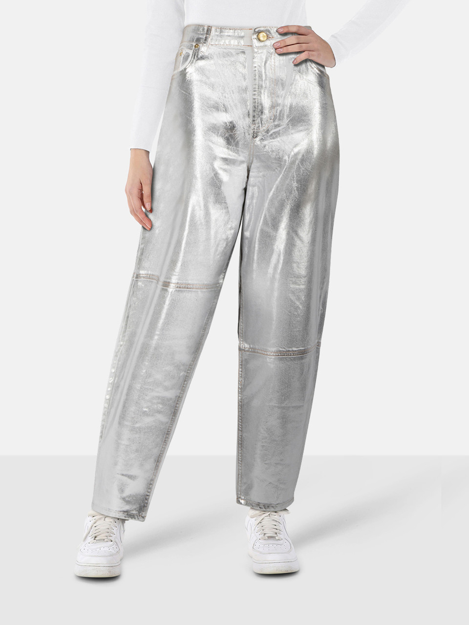 Ganni Silver Metallic Coated Denim Jeans Ganni Silver Metallic Coated Denim Jeans