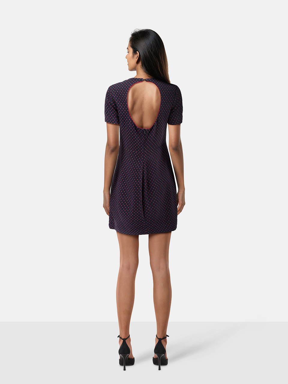 Sandro Navy Floral Back Cut Out Dress