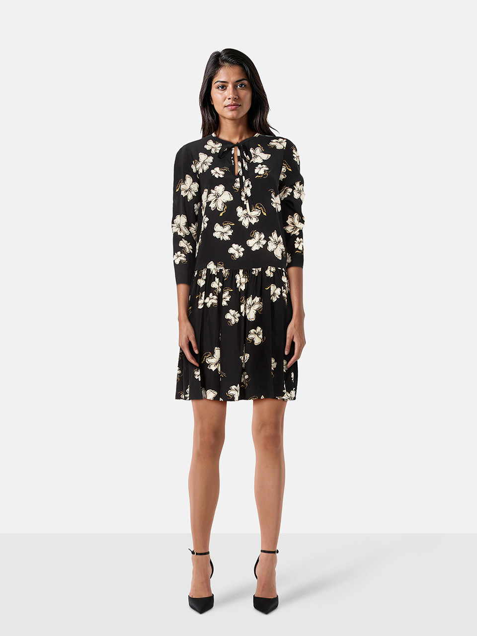 Rochas Floral Silk Long Sleeve Dress