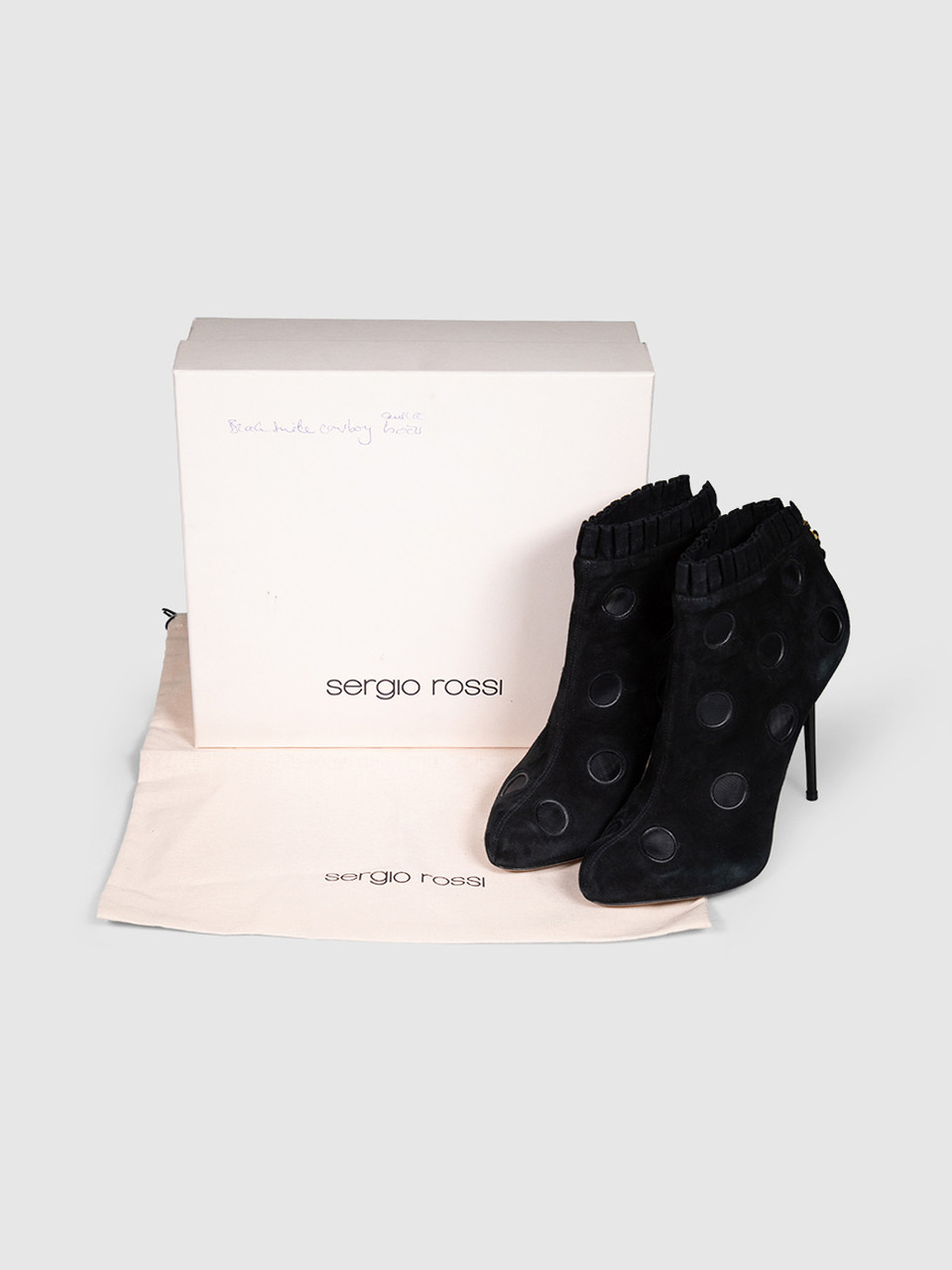 Sergio Rossi Black Suede Mesh Polkadot Boots