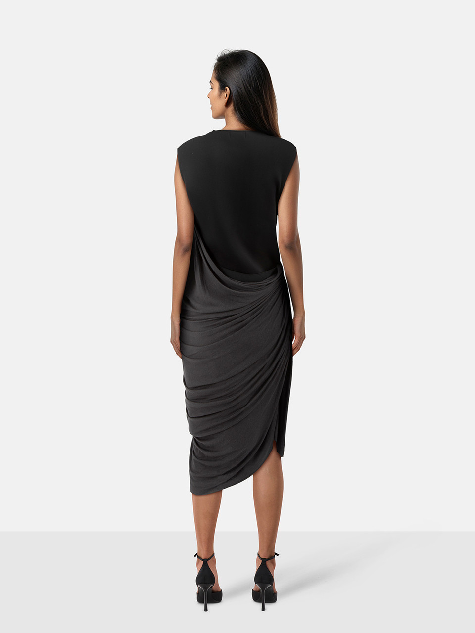 Lanvin Black & Grey Draped Bodycon Dress
