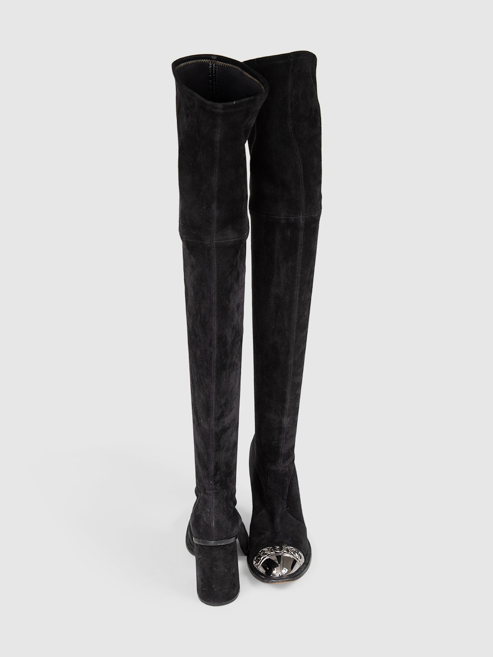 Casadei Black Thigh High Suede Cap Toe Boots