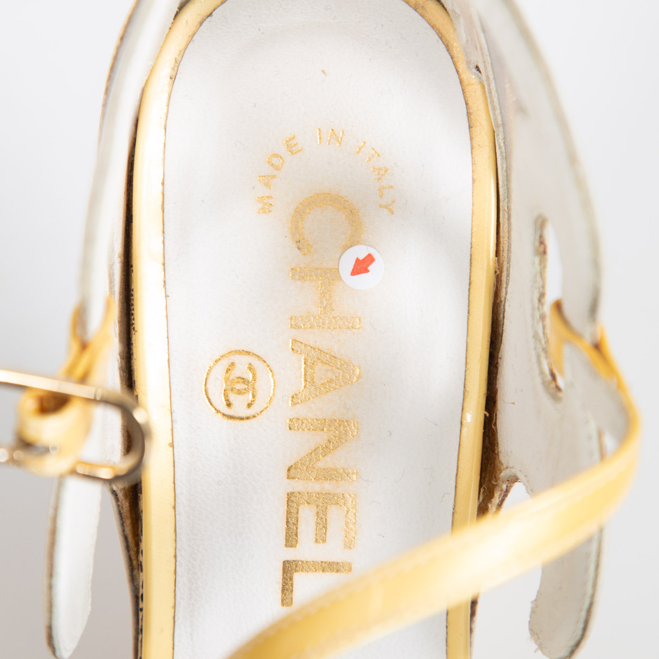 Chanel Gold Wedge Patterned Sandals