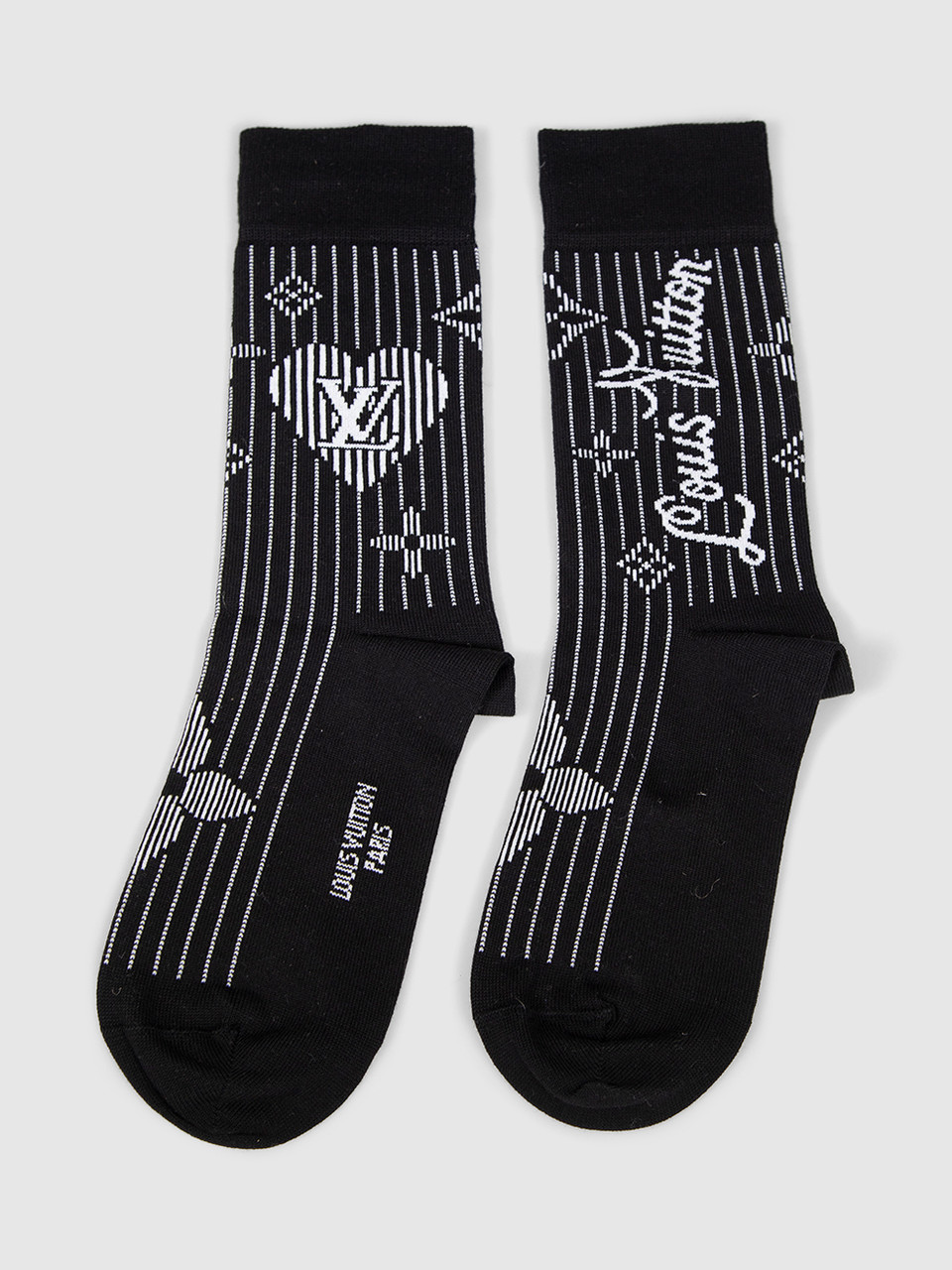 Louis Vuitton Black & White Logo Striped Socks Louis Vuitton Black & White Logo Striped Socks