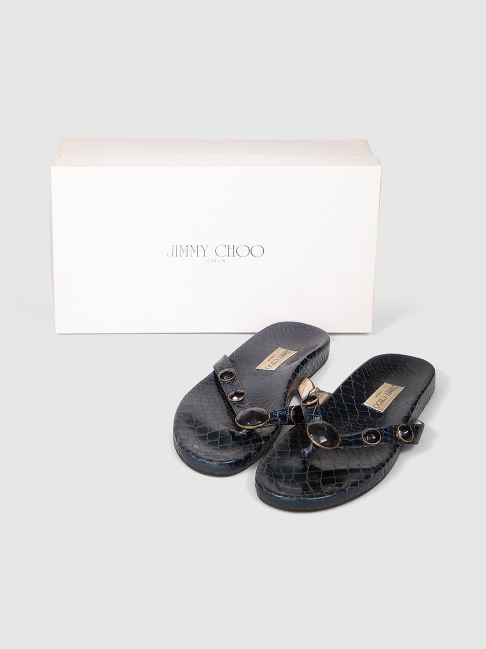 Jimmy Choo Blue Leather Snake Print Sandals