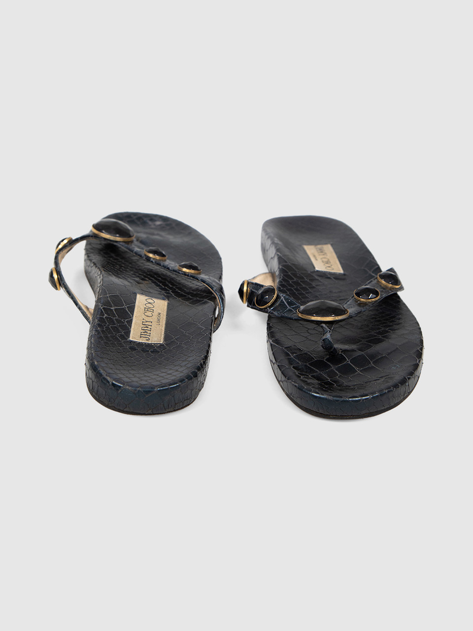 Jimmy Choo Blue Leather Snake Print Sandals