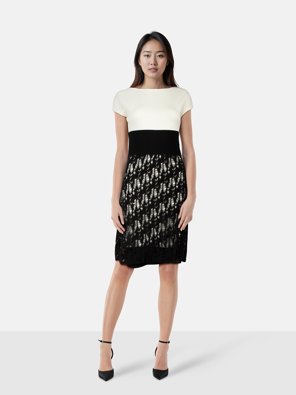 Chanel Black & White Open Knit Skirt Dress Chanel Black & White Open Knit Skirt Dress
