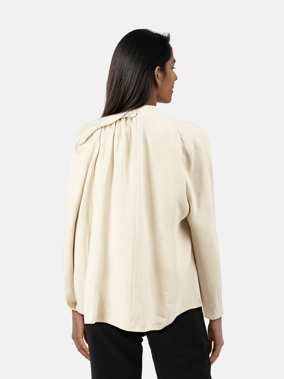 Fendi Beige Abstract Print Silk Asymmetric Blouse