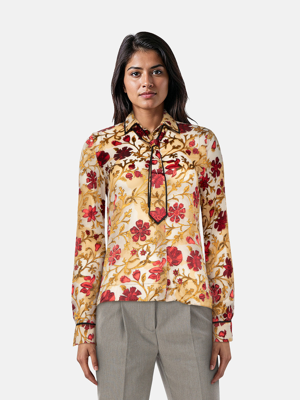 Alice + Olivia Floral Long Sleeve Sheer Shirt