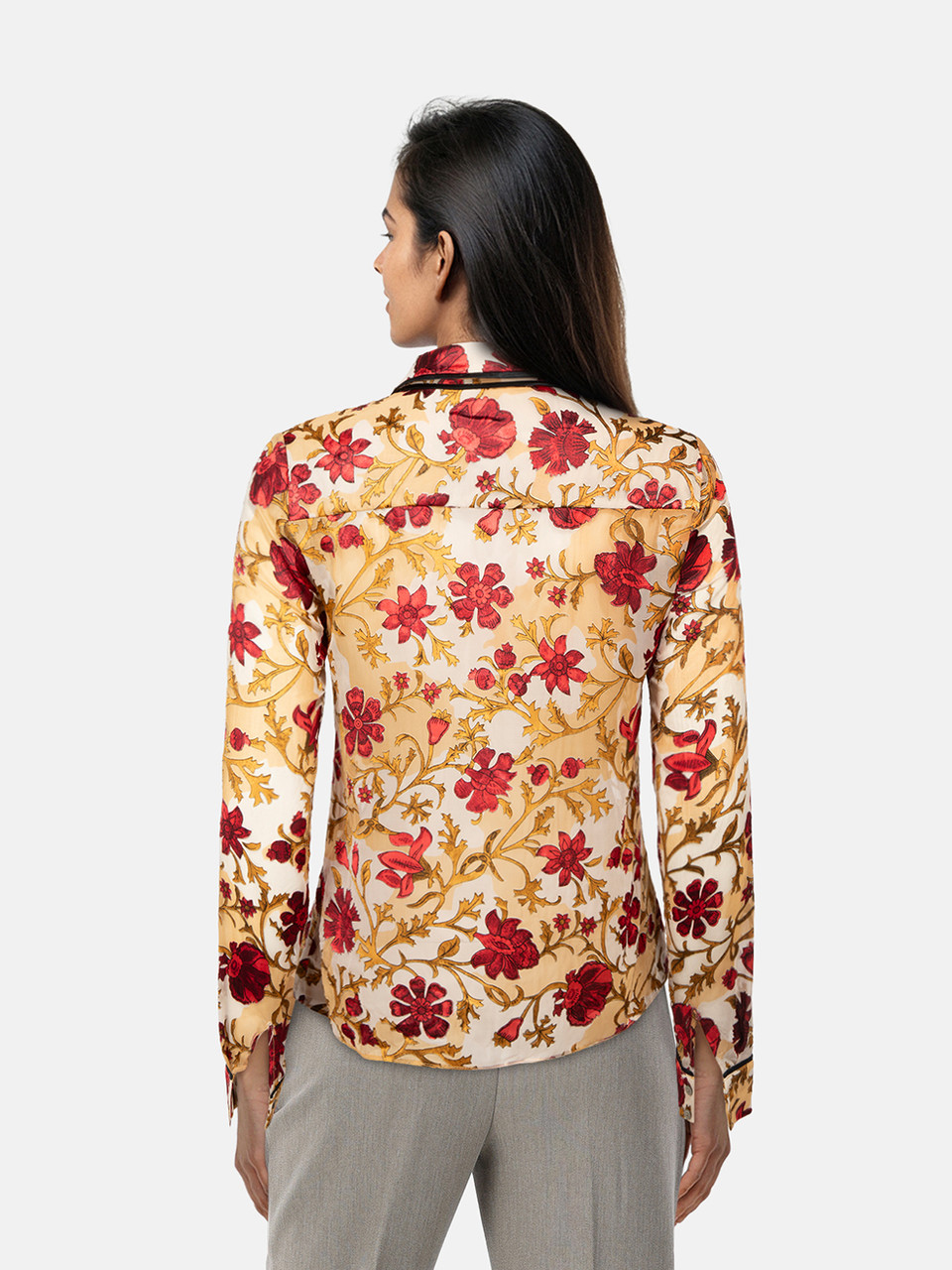 Alice + Olivia Floral Long Sleeve Sheer Shirt