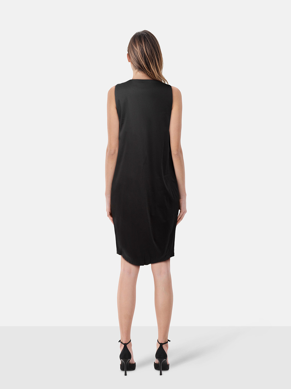 Jil Sander Black Knee Length Sleeveless Drape Dress