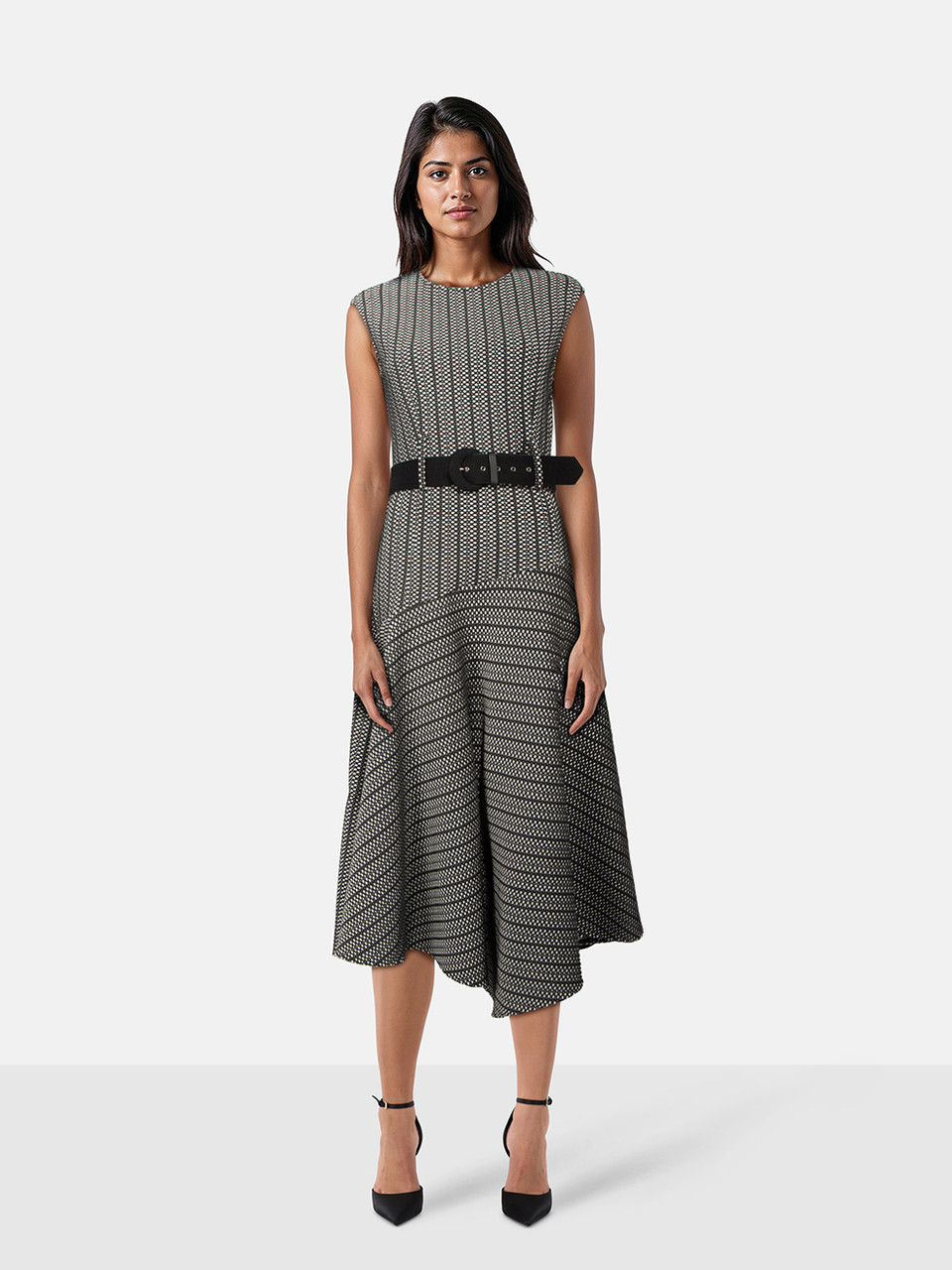 Sportmax Black & White Asymmetric Midi Dress