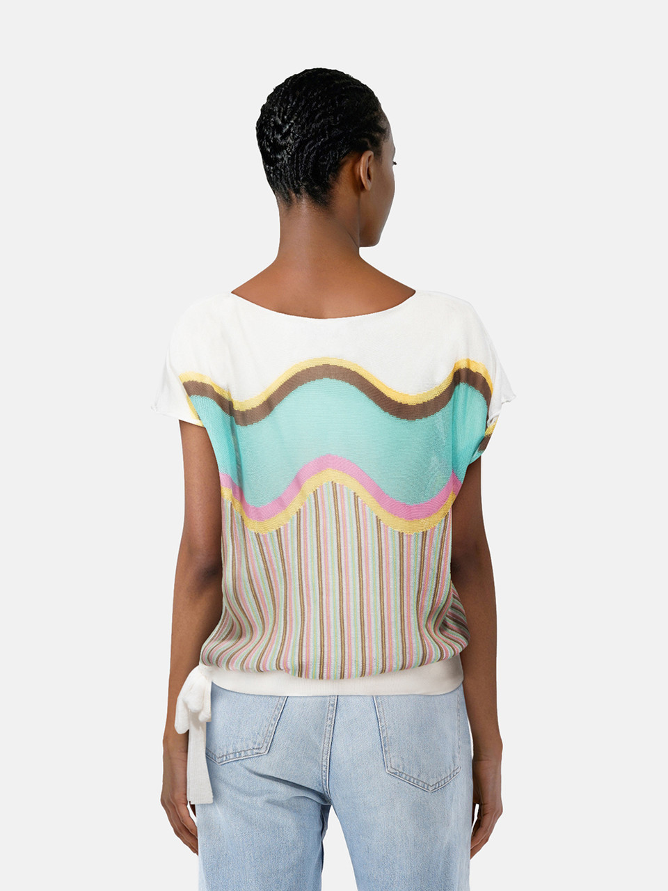 Missoni Striped Short Sleeve Tied Hem Top