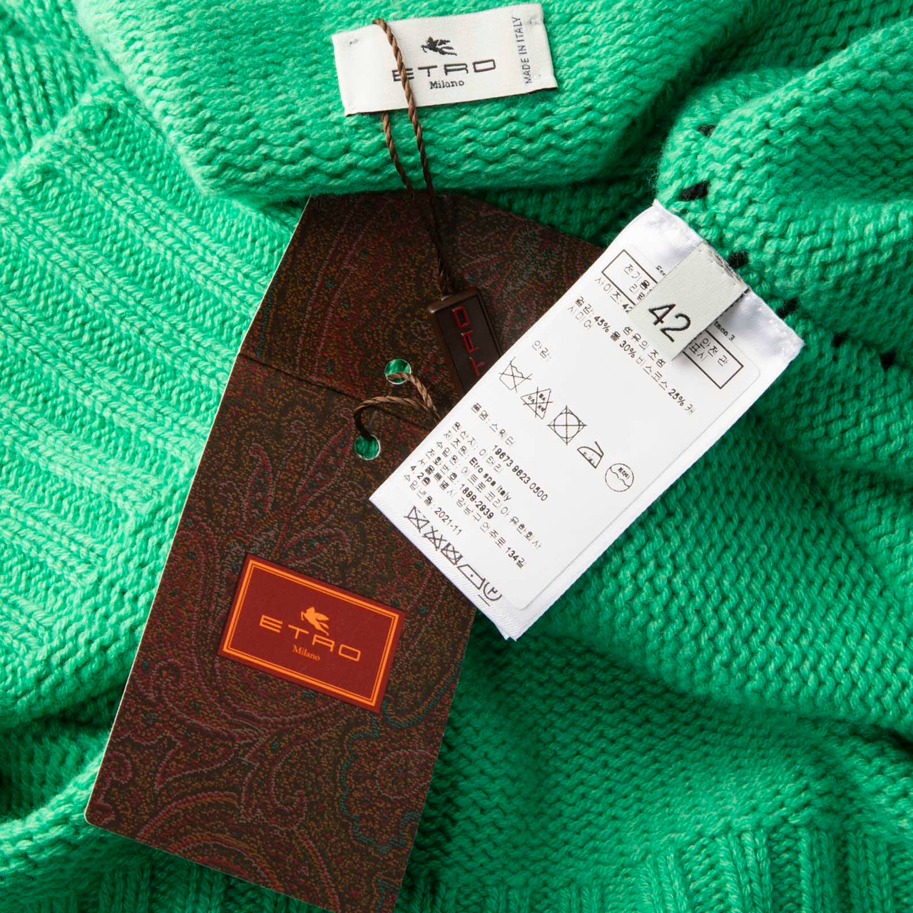 Etro Green Wool Whipstitch Jumper