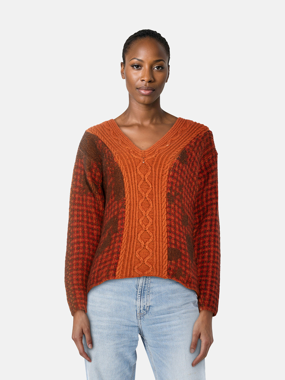Etro Orange Wool Knit V-Neck Jumper | CSD