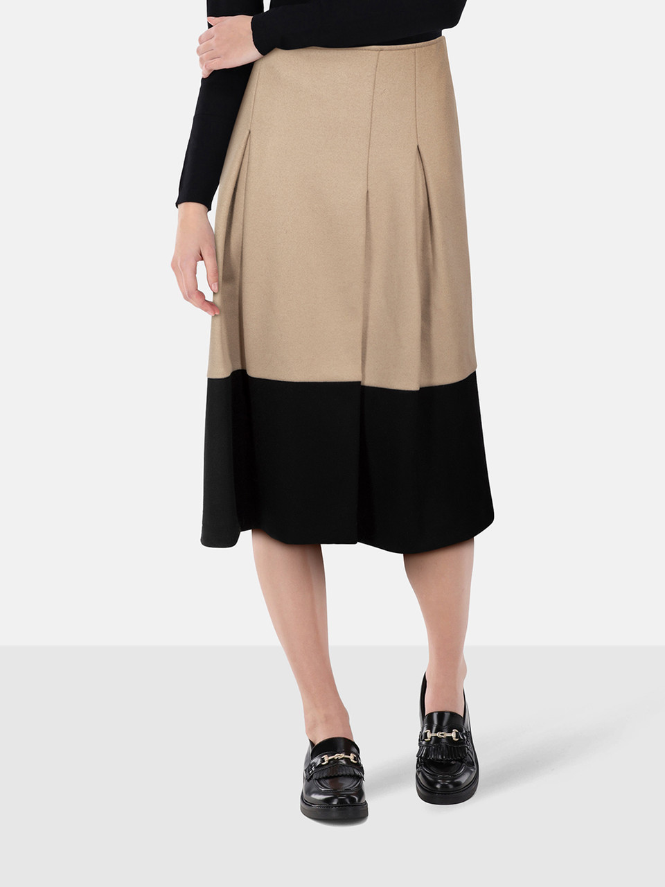 Etro Beige & Black Wool A Line Skirt