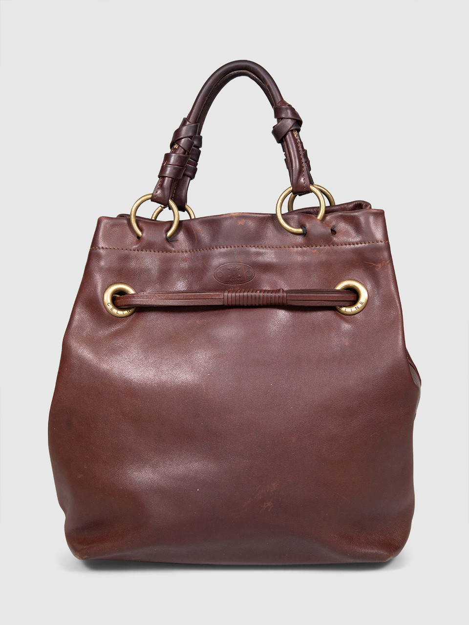 Céline Brown Leather Drawstring Handbag