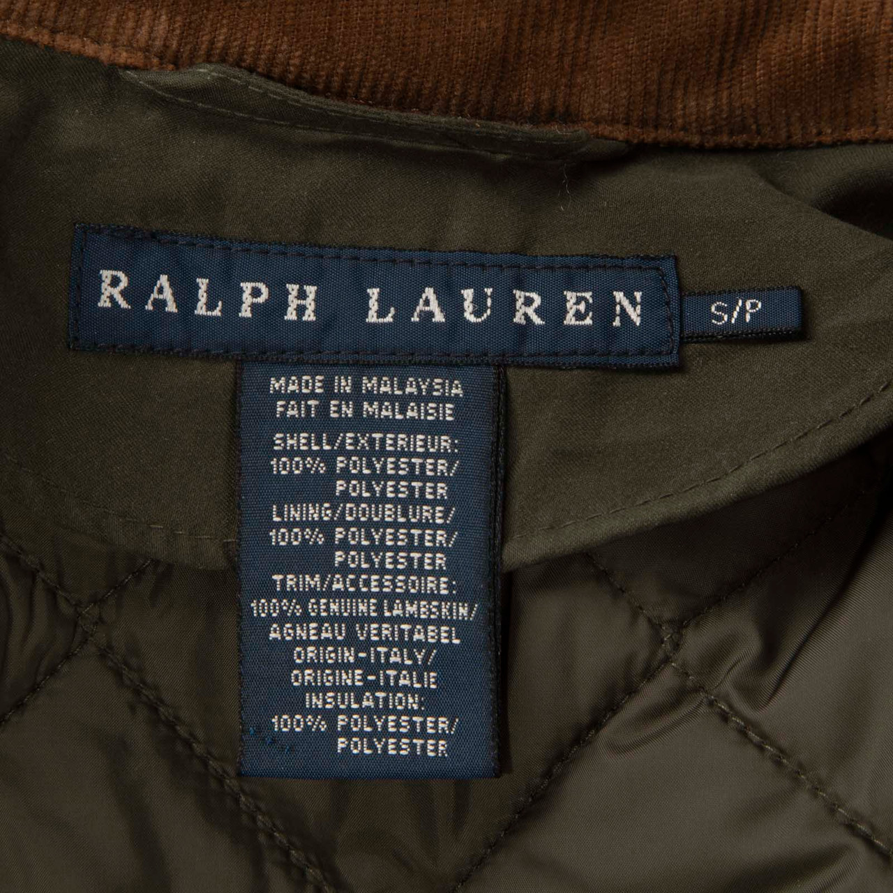 Ralph Lauren Khaki Leather Panel Quilted Jacket