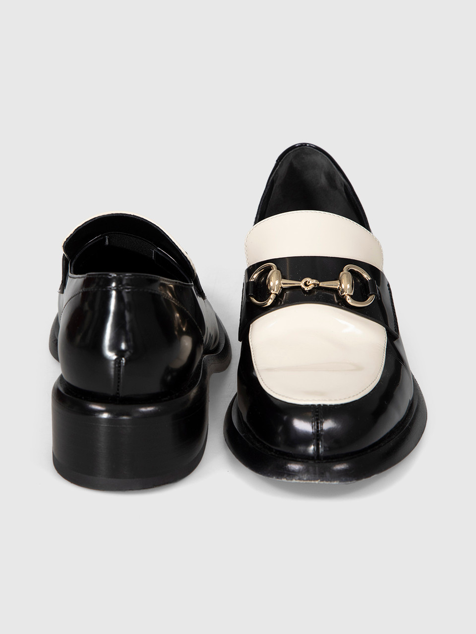 Gucci Black & White Leather Horsebit Loafers