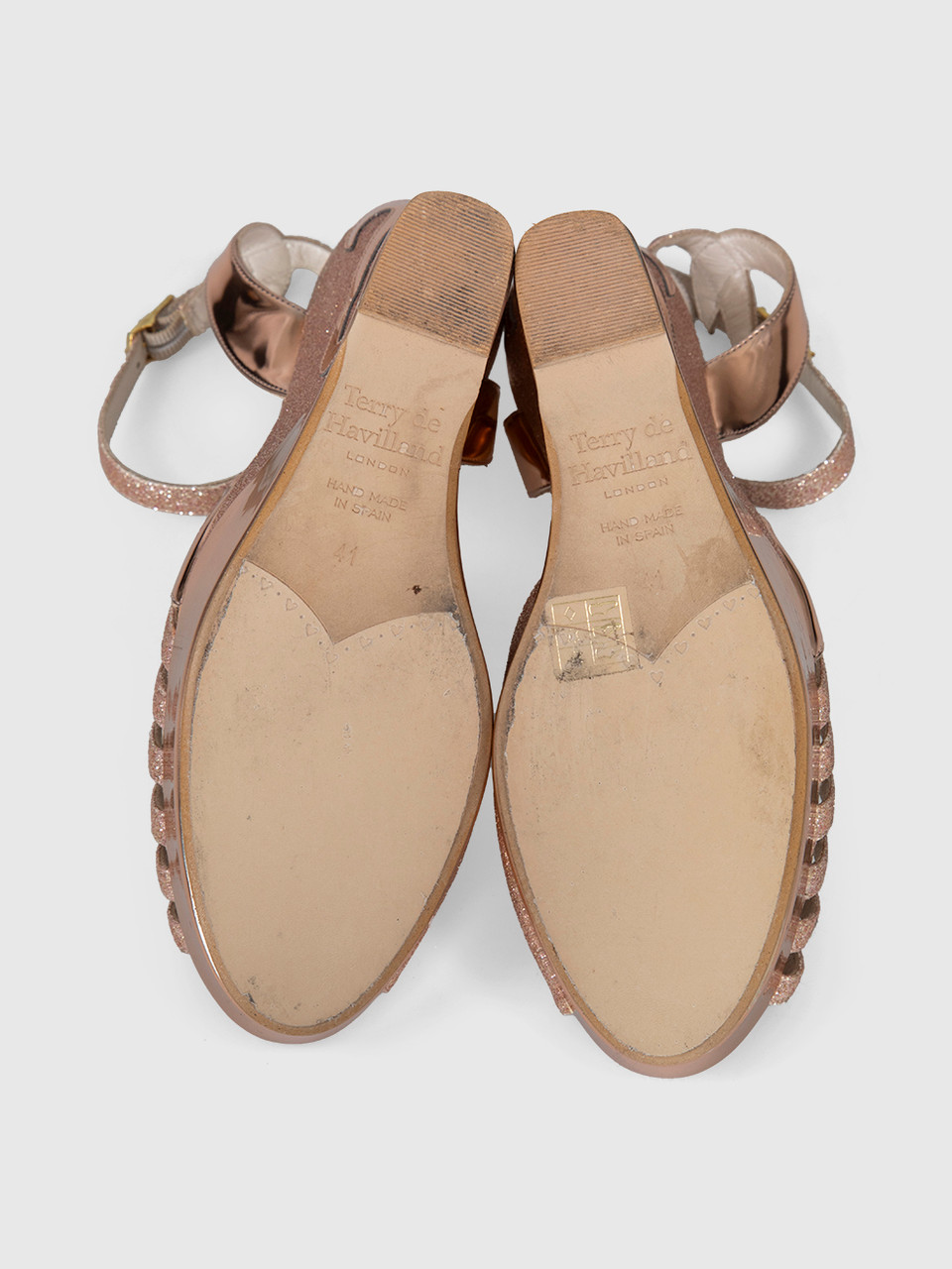 Terry de Havilland Rose Gold Glitter Wedge Sandals