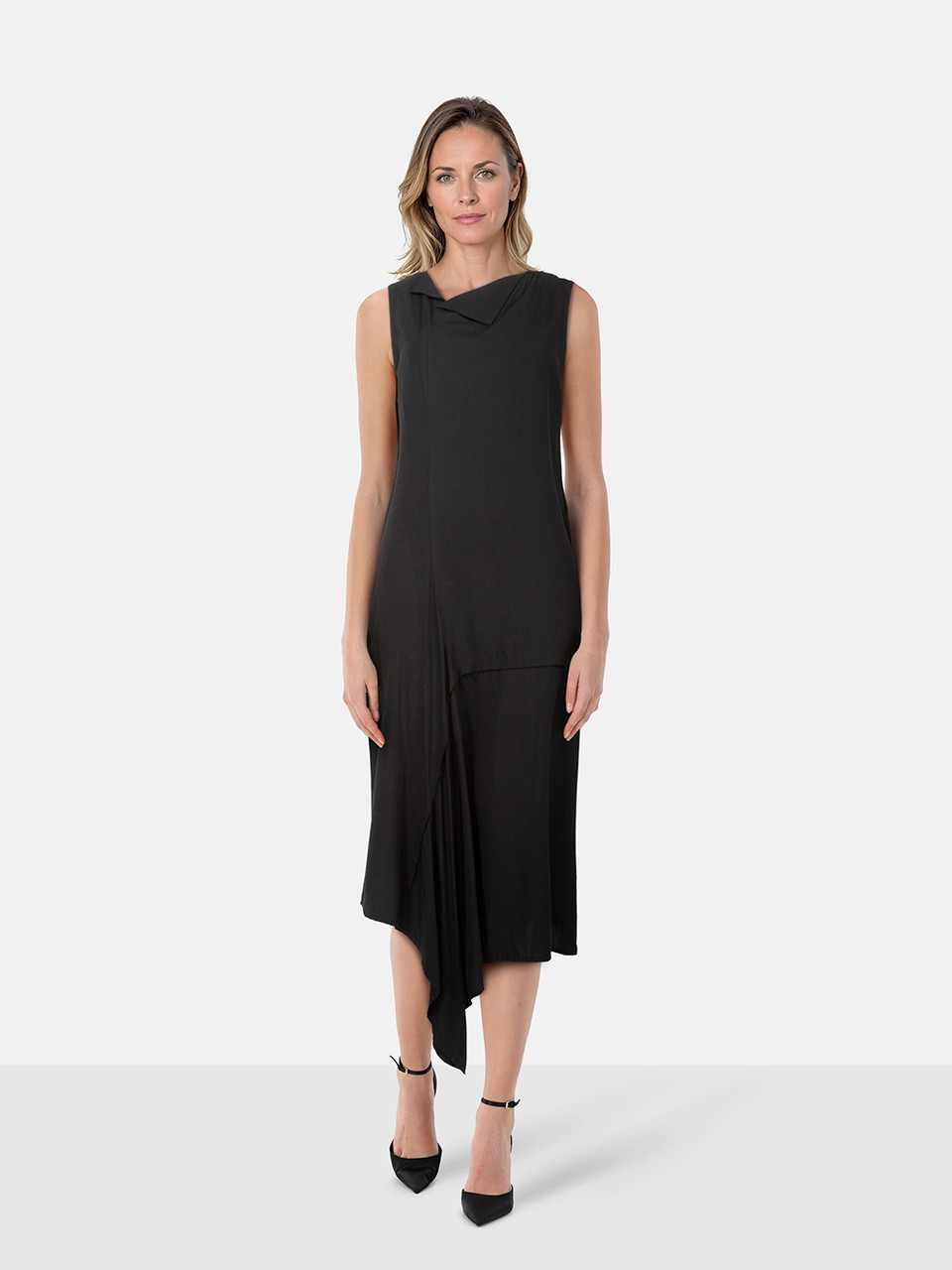 Yohji Yamamoto Y's Black Raw Hem Asymmetric Midi Dress