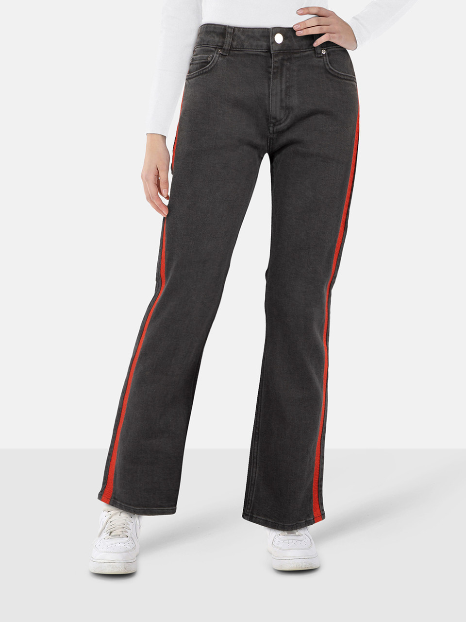 Victoria Beckham Black Denim Red Side Stripe Jeans