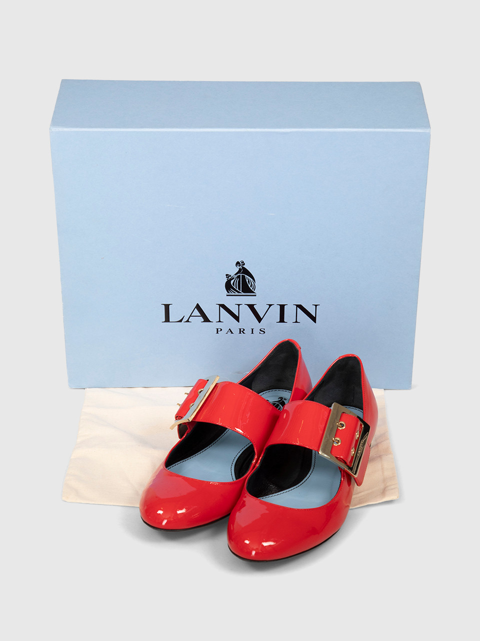 Lanvin Red Patent Mary Jane Buckle Shoes