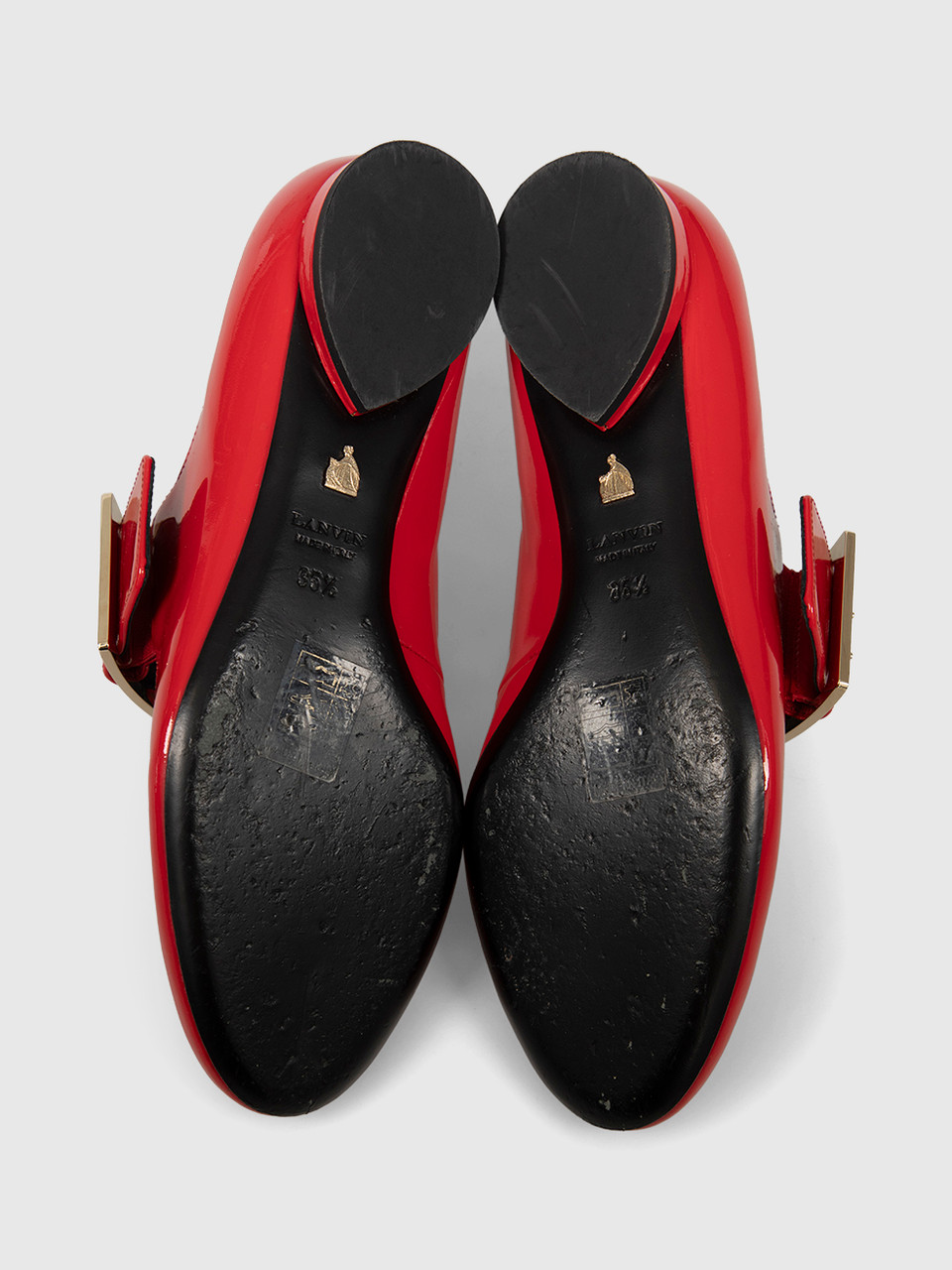 Lanvin Red Patent Mary Jane Buckle Shoes