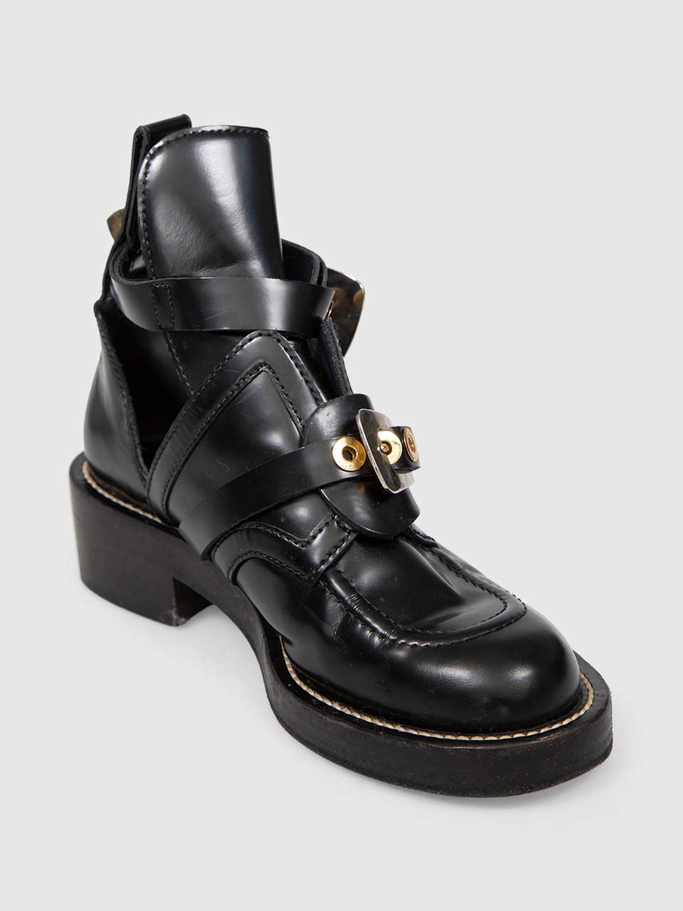 Balenciaga Black Leather Belted Boots