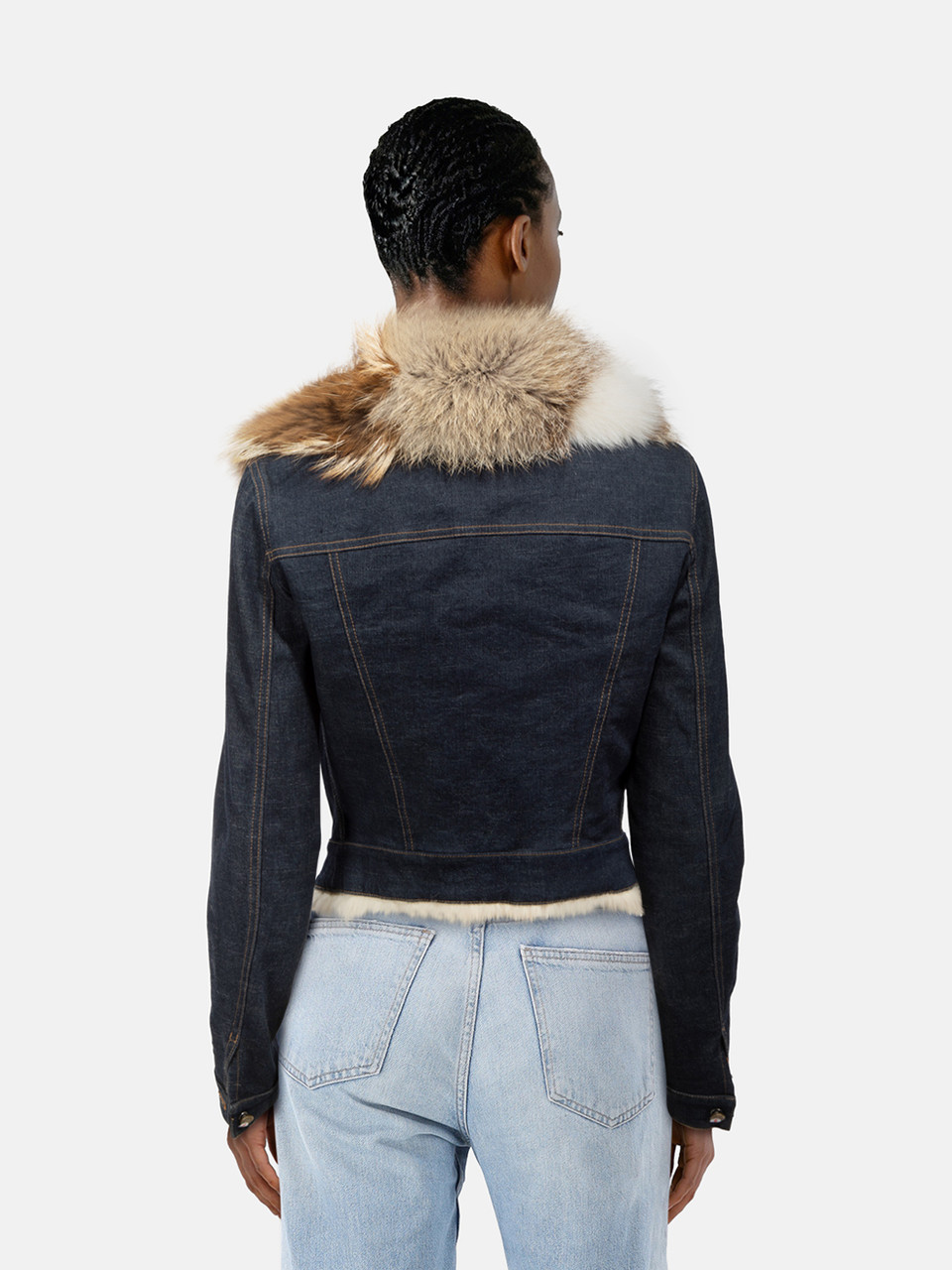 Roberto Cavalli Fox Fur Trim Denim Jacket
