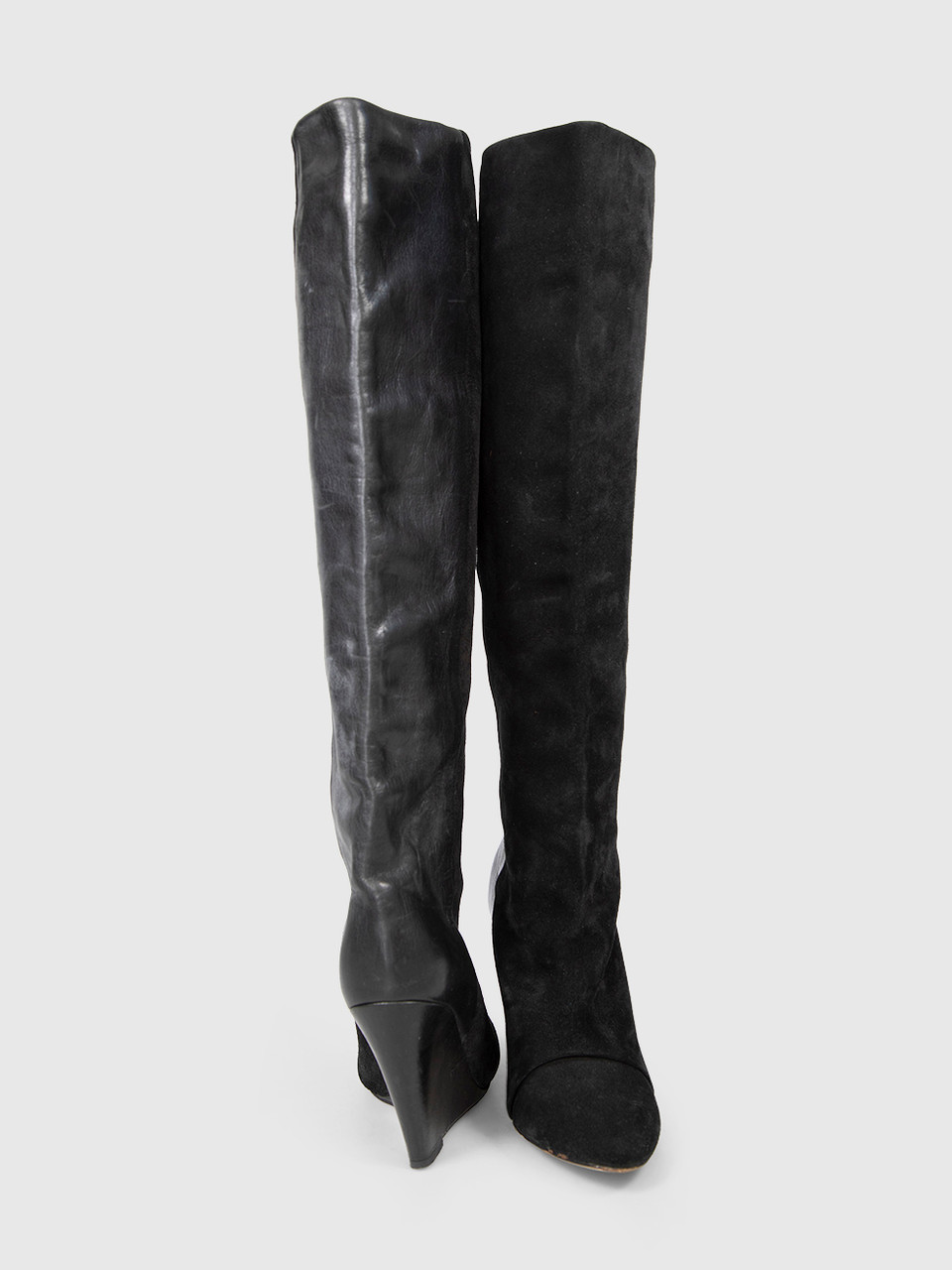 Isabel Marant Black Suede Panelled Knee High Boots